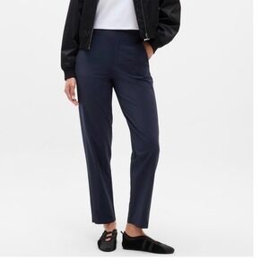 Athleta Brooklyn Mid Rise Ankle Pant Navy Blue Ribbed Side Stretch Trousers 10